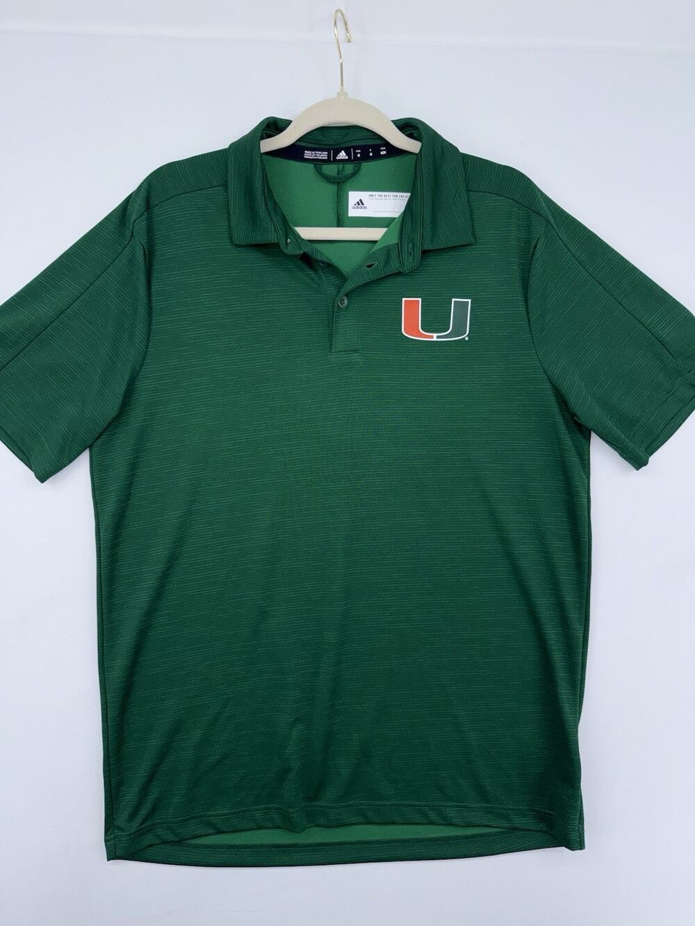 Adidas Miami Hurricanes NCAA Polo Shirt Green Mens Size Medium Active Football